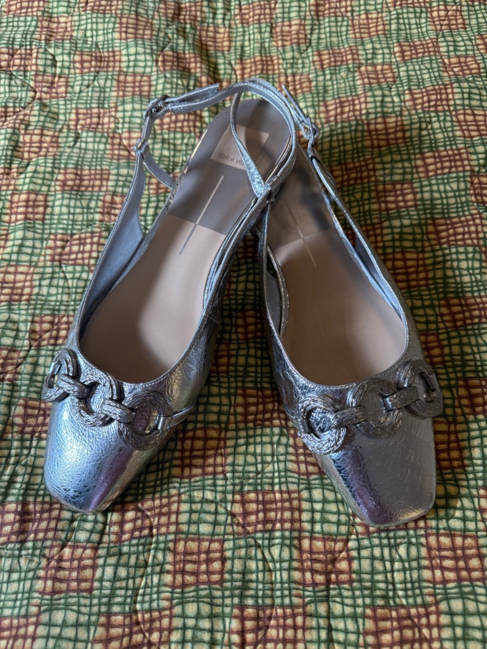 Dolce Vita Silver Chain-Link Slingback Flats